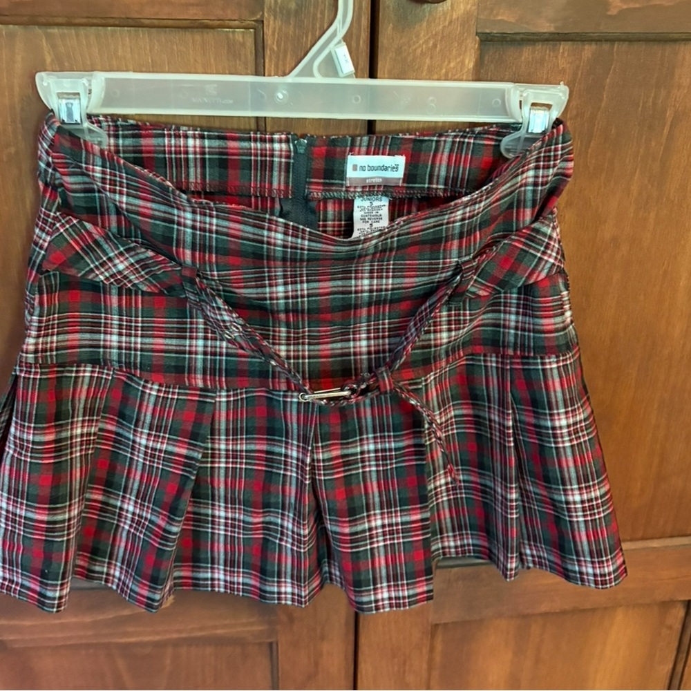 No Boundaries Red and Gray Plaid Skirt